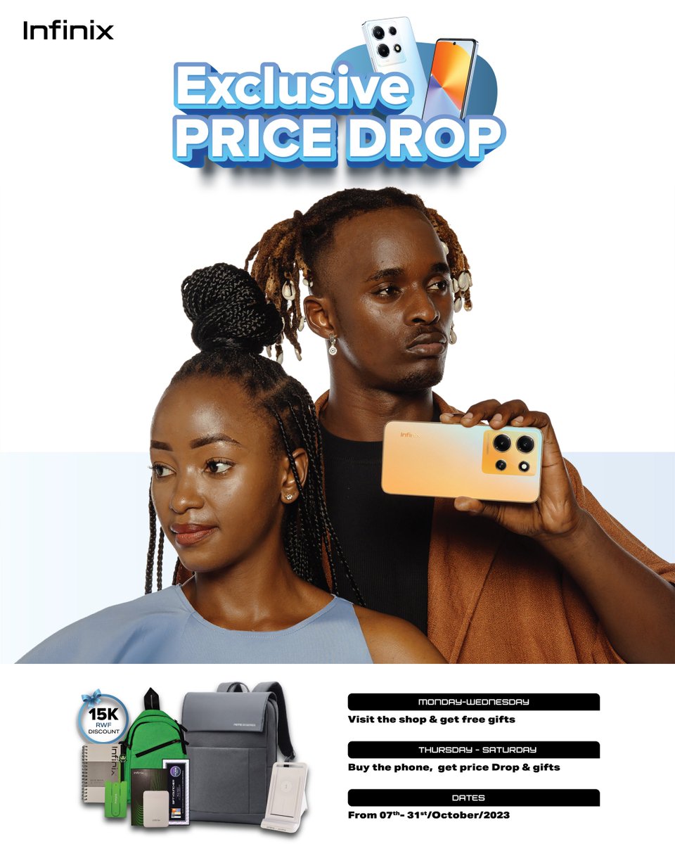 infinixrwanda's tweet photo. Guess what's poppin'? It's the Infinix Exclusive price drop and free giveaway, don't miss it! #ExclusivePriceDrop https://t.co/tRqFlnsreB