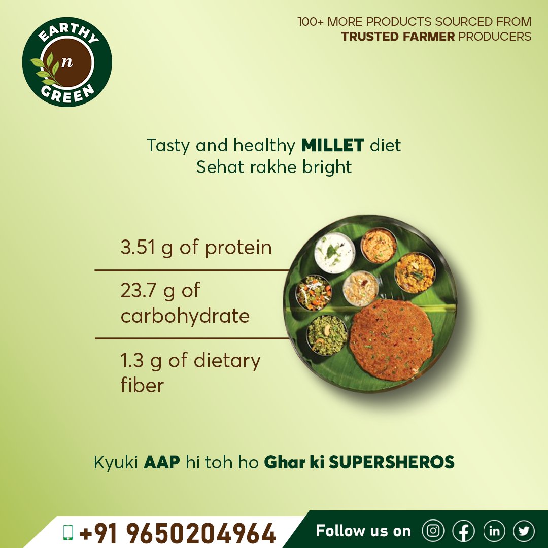 earthy_n's tweet photo. Incorporate earthy n green's range of Millets for Women into your diet to revitalize your energy. Packed with protein, carbohydrates, and dietary fiber, they fortify you, ensuring you remain energetically engaged throughout the day.
#EarthynGreen #MilletsForEnergy #HealthyEating https://t.co/1PeXcjcJ4L