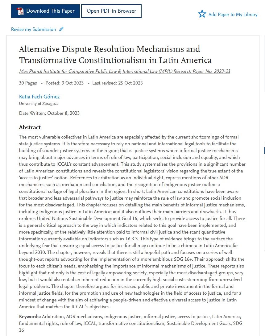 In #Mpil Research Paper Series Nr.2023-21 @katiafachgomez examines benefits of #informaljustice in Latin America and its role for #transformativeconstitutionalism in context of #SDG16 and the #legalpluralism of the region
#ICCAL #ADR #indigenousjustice
👉bit.ly/3QylUKf