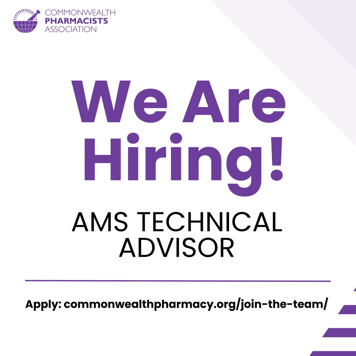 #Hiring: AMS Technical Advisor for the CPA’s SPARC Programme. We work with our partner countries to build workforce capability, capacity and resilience in health systems, in the drive for better global antimicrobial stewardship (AMS). Apply - commonwealthpharmacy.org/join-the-team/