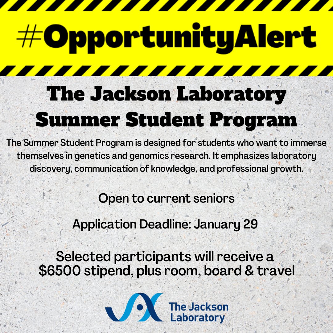 📣 #OpportunityAlert! <a href="/ColumbusAcademy/">Columbus Academy</a> seniors: check out The Jackson Laboratory <a href="/jacksonlab/">The Jackson Laboratory</a> Summer Student Program- link in bio!