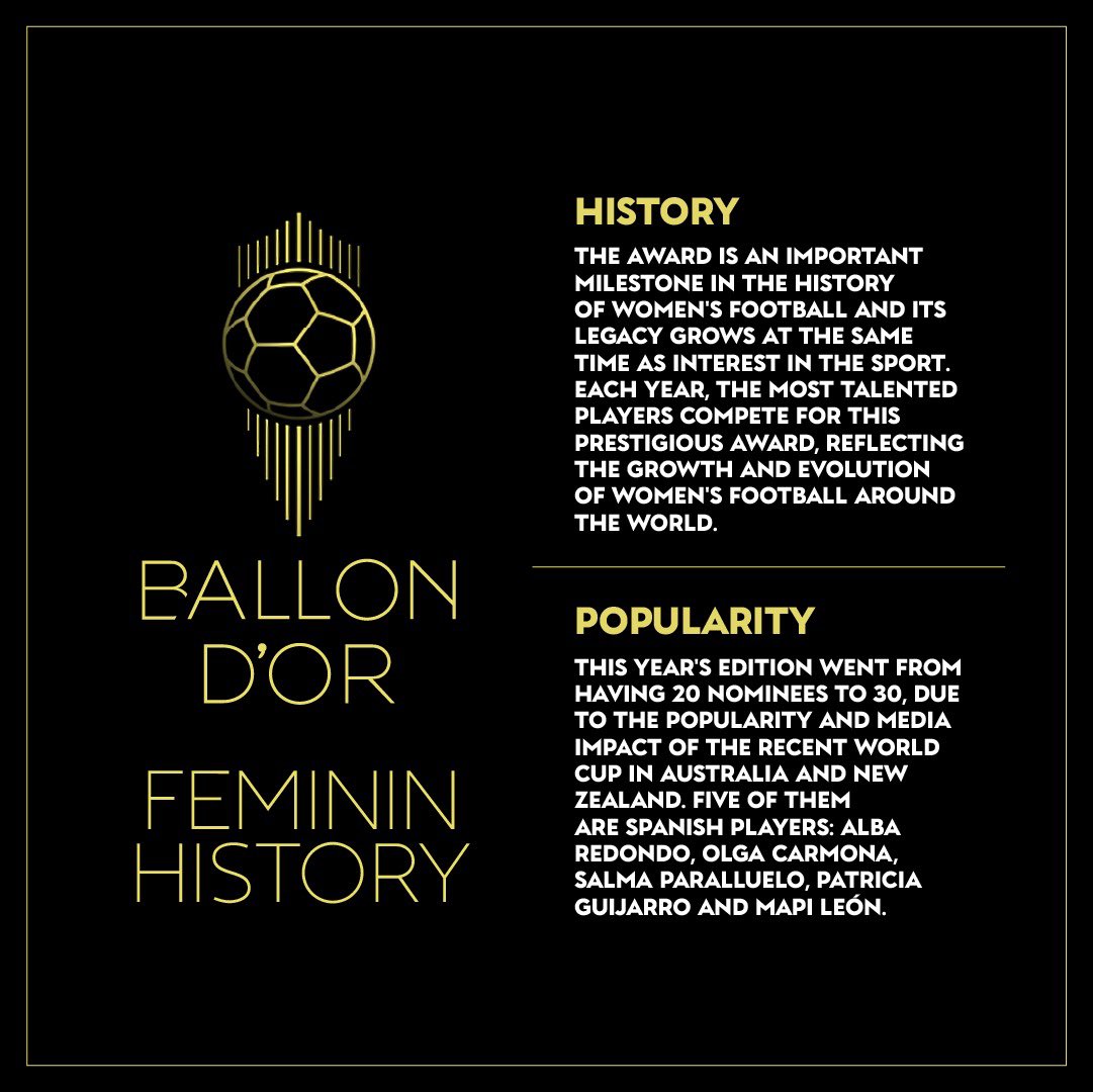 🏆The Ballon d'Or 2023 is a ceremony where the best player of Euro 2023 is awarded and recognized and will be held in Paris on October 30. And you, who do you think will win it in its fifth edition?

#ballondor #balondeoro #balondeorofemenino #nominees #WomensBallonDOr #FutFem