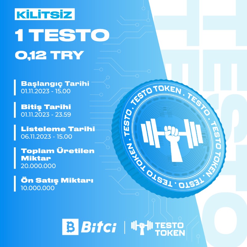 safebitcom's tweet photo. 📢 Bitci'den Yeni Token Arzı!
💪 Fitness, bodybuilding vb. spor meraklılarına özel üretilen #TestoToken Bitci'de arz ediliyor!
1️⃣. Kilitli arz seçeneği 31 Ekim saat 15.00'te başlayıp, 31 Ekim saat 23.59'da sona erecektir.
💰 Kilitli: 1 $TESTO 0,10 TRY'den satışa sunulacak.