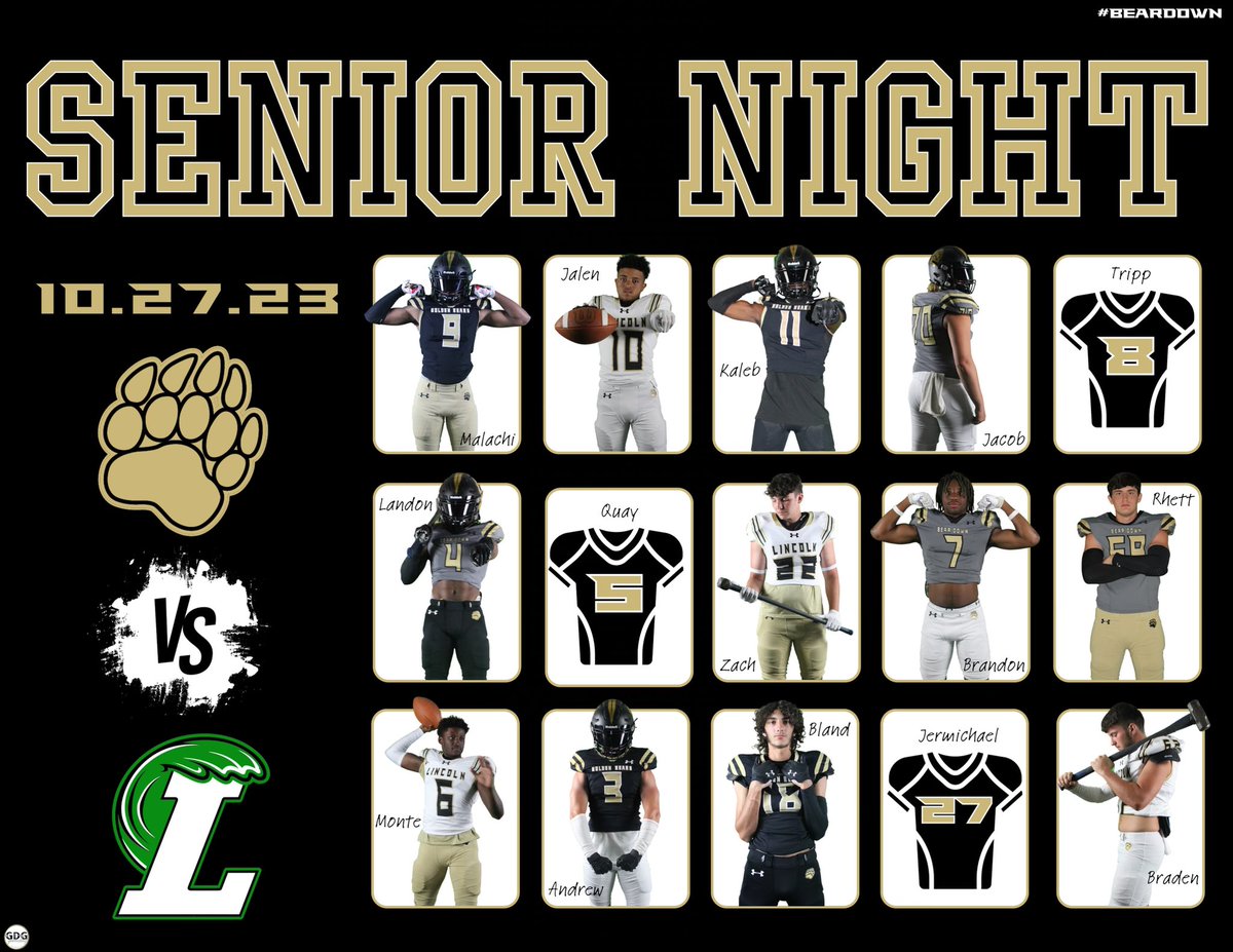 LincolnBearsFB's tweet image. This is a special gameday!! Come out and support our SENIORS 2️⃣4️⃣ #BearDown #GameDayGraphics