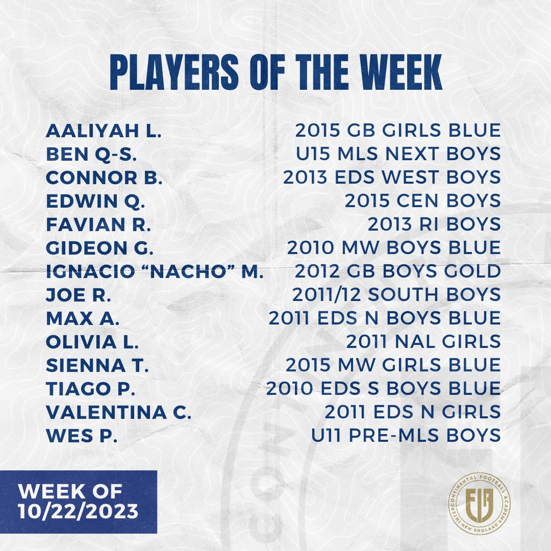 This Week’s Best of the Best! 

Congratulations to our Players of the Week on their stellar performances over the weekend! 👏

#ifanewengland #boyssoccer #girlssoccer #playersoftheweek #massoccer #rhodeislandsoccer