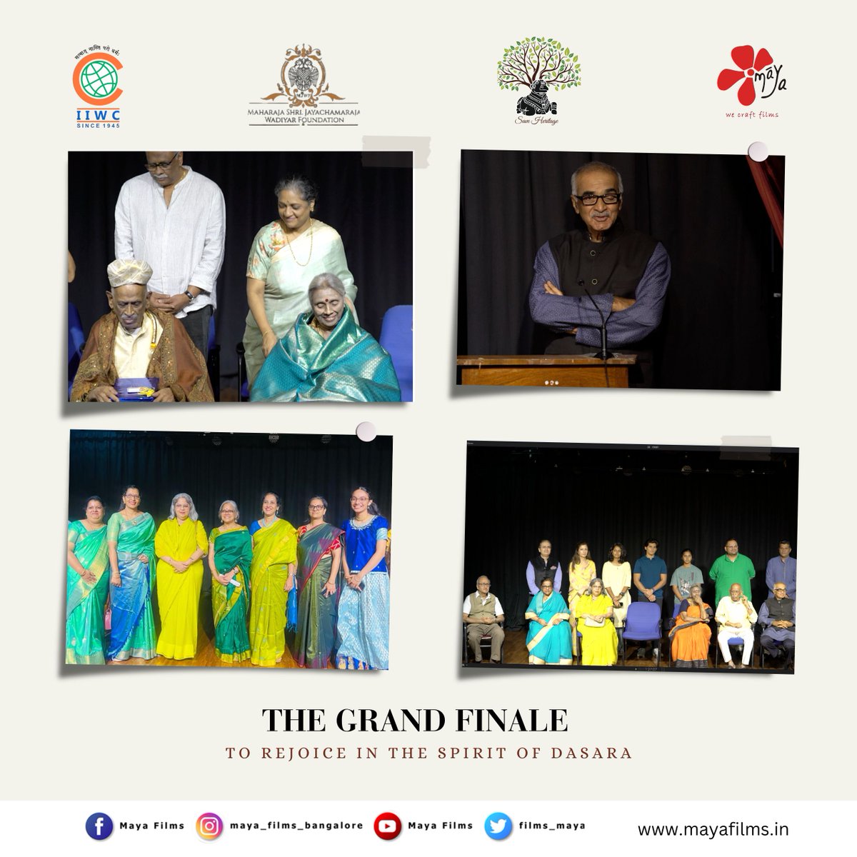 We're thrilled to share the Grand #Success of our 'Commemorating the Majesty of Royal #Dasara' event. The Grand Finale celebrated veteran photographer Shri Subba Rao and featured a captivating biopic and 'Dasara Soliloquies.' An unforgettable night!