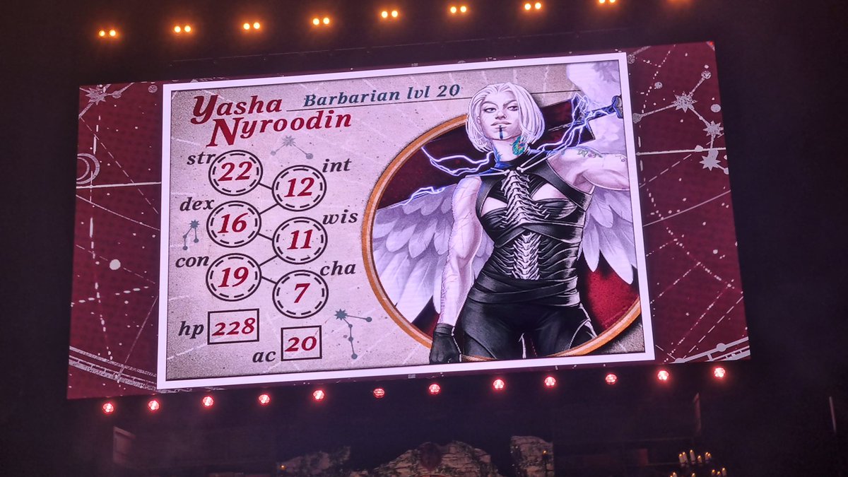 ladynico_x's tweet photo. I don't know if the character art reveal made it onto the VOD. But the reactions in the crowd to the Cad, Fjord and Yasha level 20 art was next level.

Especially Fjords. Pure thirst. It was amazing and you know Laura is so happy 😁😁😁

#MightyNeinReunion #CriticalRoleLive https://t.co/uU1g8OUY8A