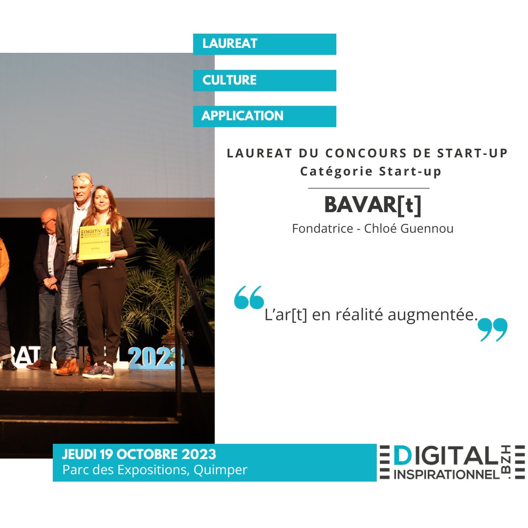 🏆Lauréat du concours de Startup !🏆

Un grand bravo à Chloé Guennou pour son premier prix dans la catégorie Start-up !🚀

Bavar[t], l'application éditée par AR[t] Studio, a rendu tout le monde unanime sur son impact et sa pertinence.🎨