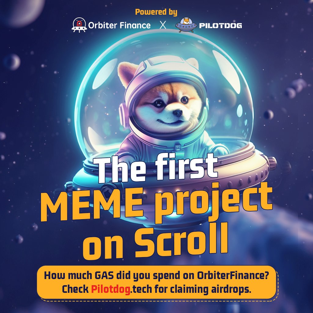 Pilotdog.tech is live, and the airdrop will be available starting on November 15th. 
🎉🎉🎉🎉🎉🎉🎉🎉🎉🎉
Check how much GAS you've spent on OrbiterFinance🚀, and the more you've spent, the more PLD you'll receive.

Link: pilotdog.tech