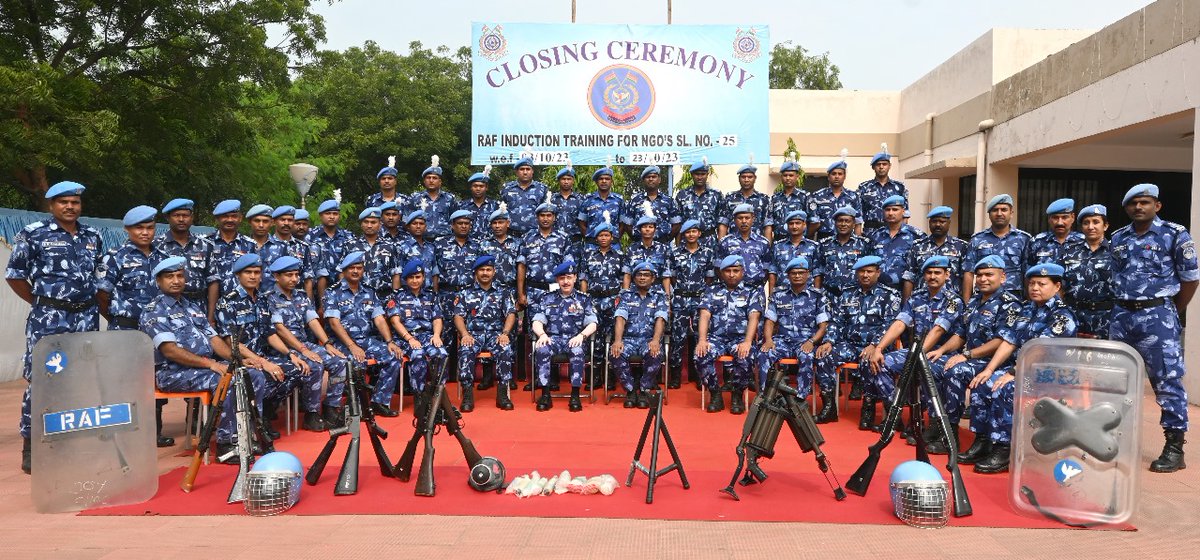 106BNRAF's tweet photo. Today "On 27/10/2023, 106bnraf organised closing ceremony for the successful completion of a 3-week RAF induction training sl no 25(unit level) for NGO'S. Total 31 candidates completed the program, with 3 trainees recognized as the best. https://t.co/czB1Tj5D5E