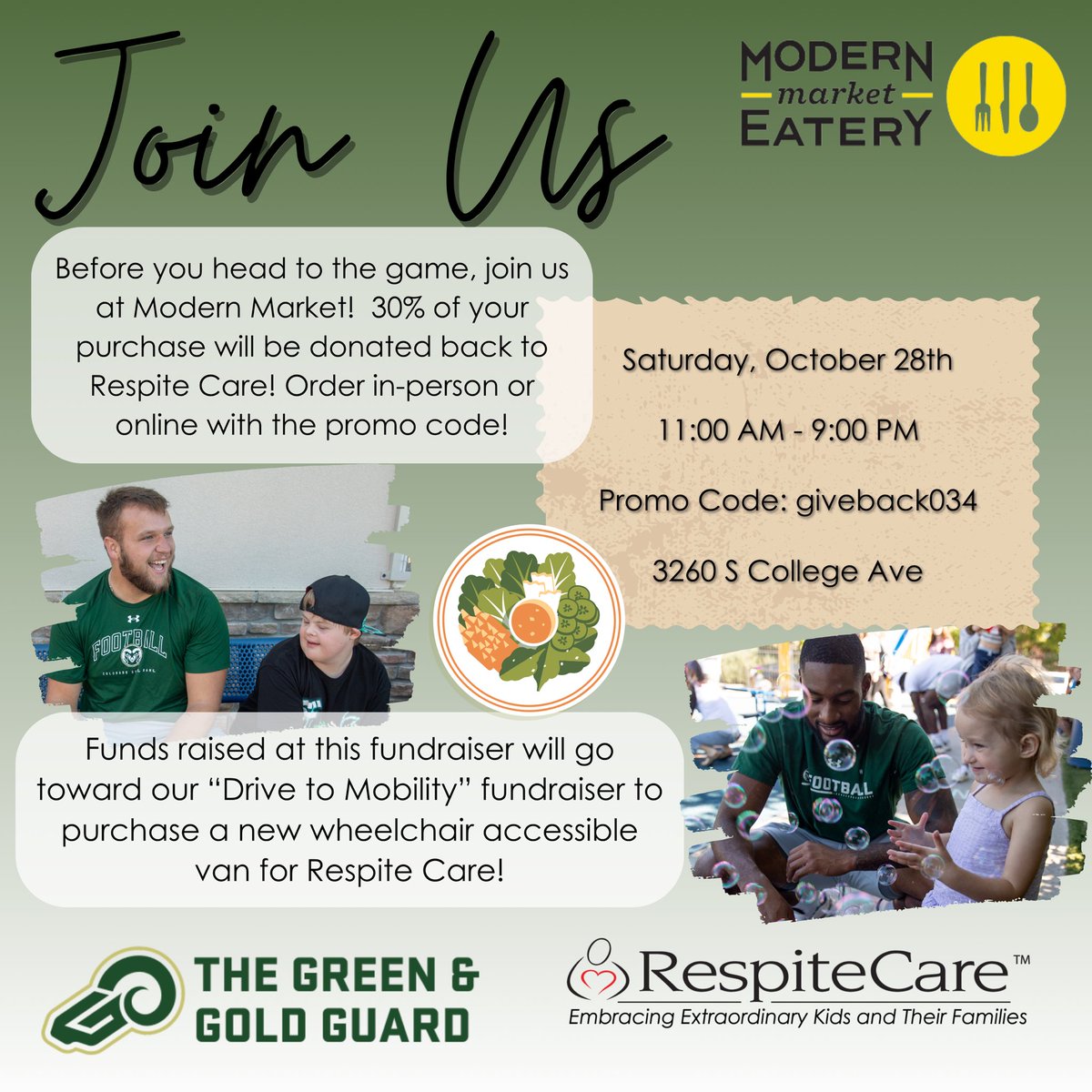 Tomorrow is going to be a perfect time to swing by Modern Market in mid-town before the game to help support the @RespiteCareFTC #DriveToMobility. We’d love for you to stop in, warm up, grab some food, and help. Thank you!