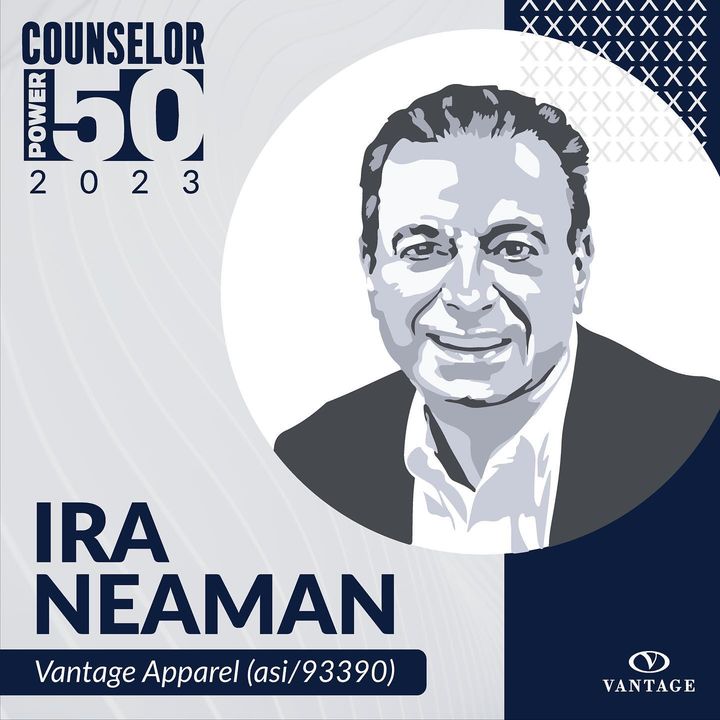 vantageapparel's tweet photo. Big congratulations to Vantage President and CEO, Ira Neaman, for once again earning a spot on ASI’s Counselor Power 50, recognizing the most influential people in promotional apparel.  Here's to your ongoing success!  #ASIPower50 #InfluentialLeaders https://t.co/wo5sBLbd2o