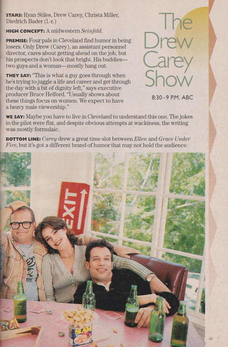 THE DREW CAREY SHOW. 1995. 

Ryan Stiles, Drew Carey, Christa Miller, Diedrich Bader. #TheDrewCareyShow #TVGuide