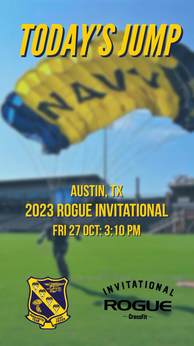 See you at 3:15pm TODAY at #delldiamond for the @RogueFitness invitational. #CrossFit #ParachuteDemo #MilitaryFreeFall #NSW #NavySeals