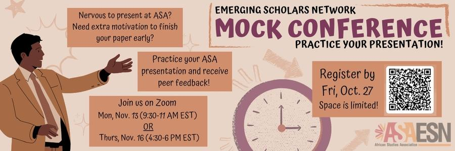 Ahead of the upcoming @ASANewsOnline annual conference, the Emerging Scholars Network is hosting a mock conference to practice presentations. If you are an emerging scholar presenting at this year's conference you can sign up at the following link! forms.office.com/r/dfjyZzMwqx