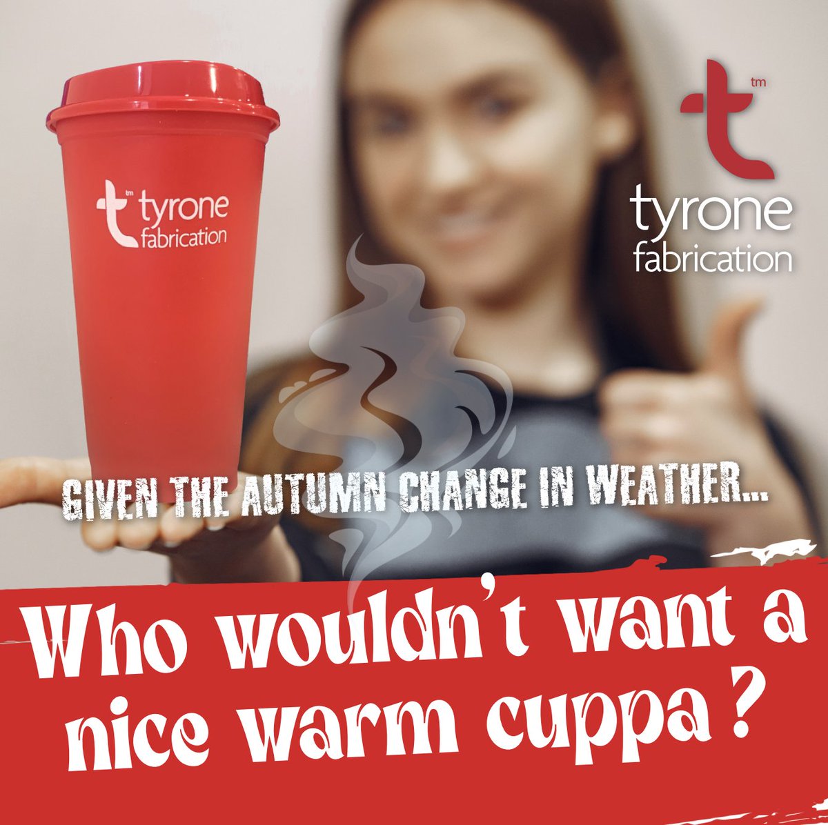 Because of the recent dip in temperatures, Tyrone Fabrication has given each member of our lovely staff this week, a means to keep themselves warm as they travel to work... 

A sustainable cup from which to sup a nice hot drink😊
Stay cosy everyone!
