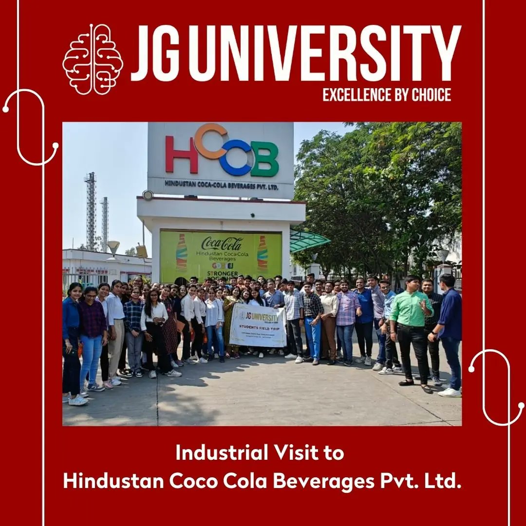 _JGUniversity's tweet photo. First year iMBA Students of JG University embarked on an enriching educational journey as they ventured to The Hindustan Coca-Cola Beverages factory as an integral component of their academic curriculum. https://t.co/F7KsTtL2ds