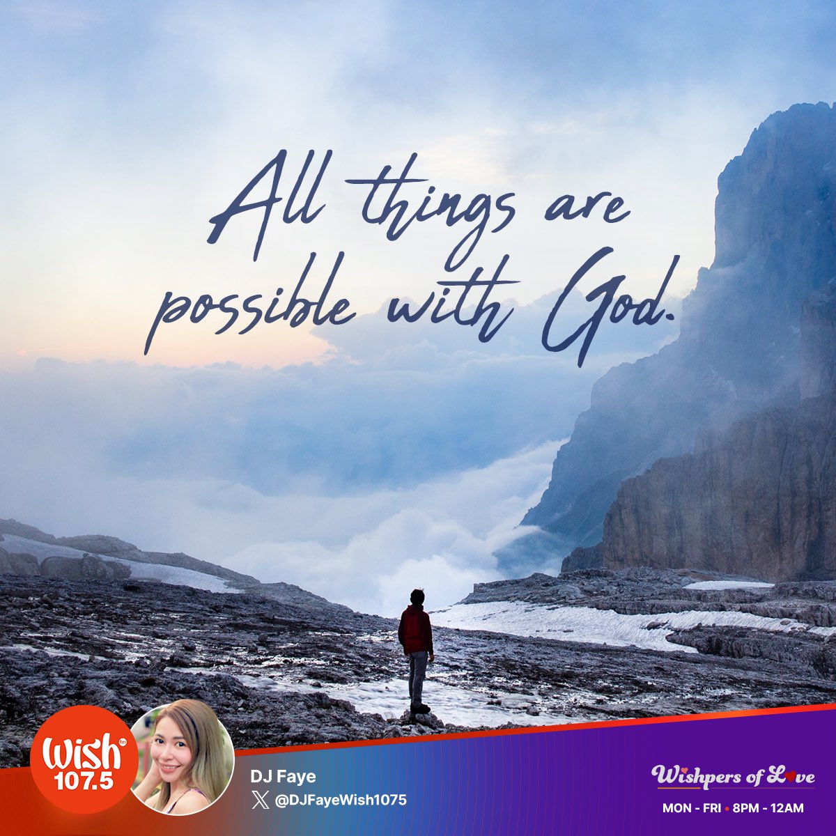 All things are possible with God. Tune in to Wishpers of Love and listen to your favorite love songs from 8 p.m. until midnight! Live streaming is also available via wish1075.com.