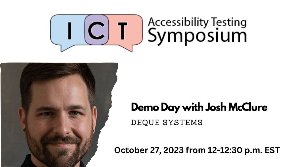 A11yTesting20's tweet image. Today at 12 p.m. EST.  Join Josh McClure from @dequesystems at Demo Day to take a look into the axe tool suite to help accessibility testers expand their testing coverage #inclusion #disability #DiversityMatters  Register at bit.ly/3QuMJQt