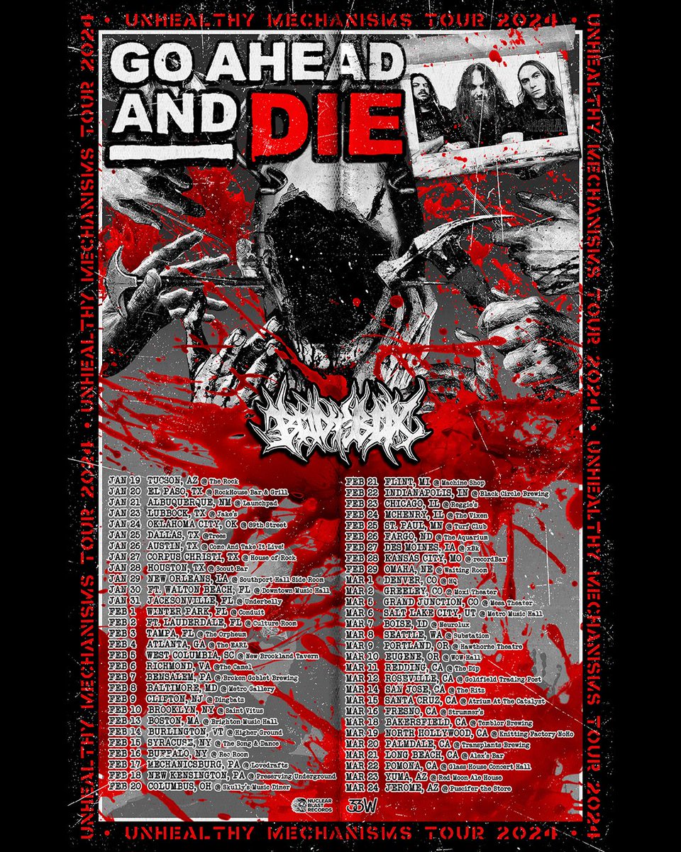 GAADband's tweet photo. We're kicking off 2024 with our first US trek in support of our new album #UnhealthyMechanisms!!! Opening each night will be Florida death metal slam band @bodyboxfl.

🎟️ Tickets at:
👉 https://t.co/lb8TYHehE6

#GoAheadAndDie #Metal #Deathcrust #MaxCavalera #IgorCavalera https://t.co/DTqNhwLKUK