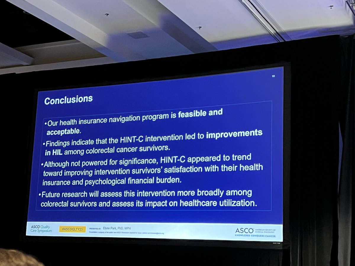 Promising, feasible intervention to address health insurance literacy by @PsycholERPark, making change happen at #ASCOQLTY23