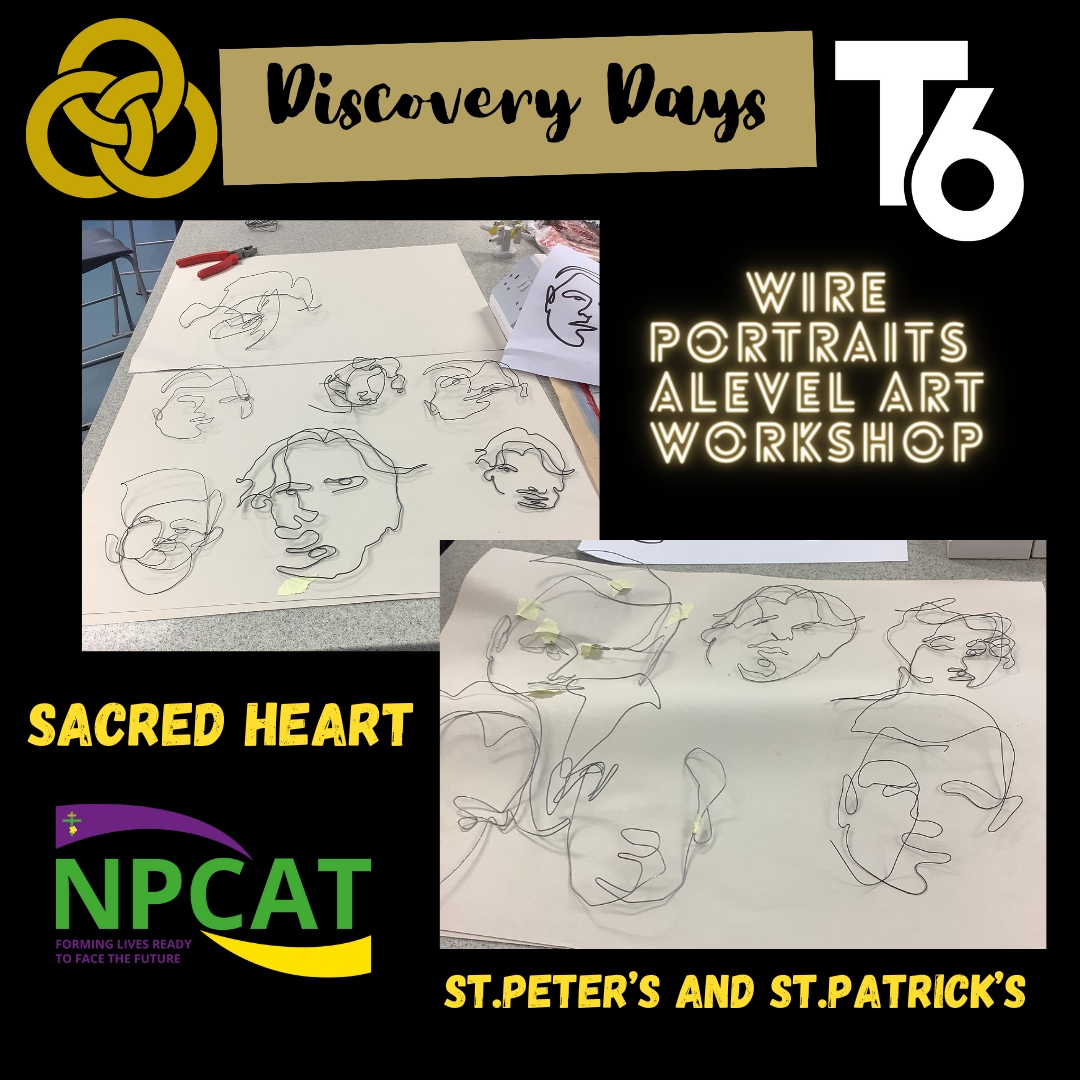 T6 Discovery Day

Y11 students explored drawing with wire to create these excellent wire portraits.

#SacredHeart #StPatsFam #StPeters