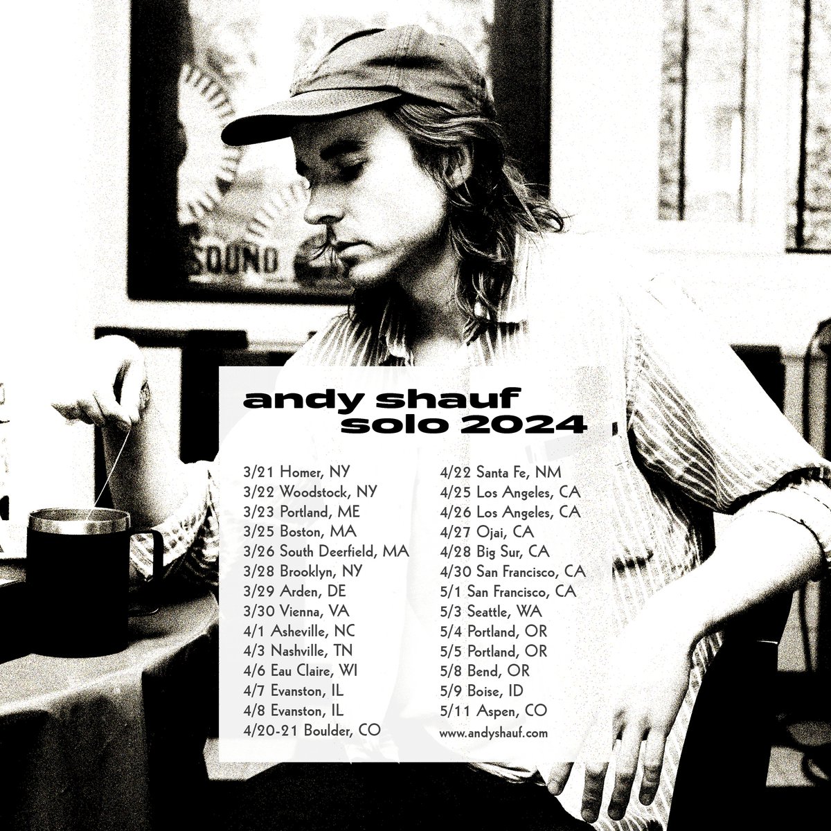 Spring US solo tour tickets go on sale today at 10am local time. Thanks to everyone that bought already through the @spotify presale. Tour info and tickets available at andyshauf.com/tour