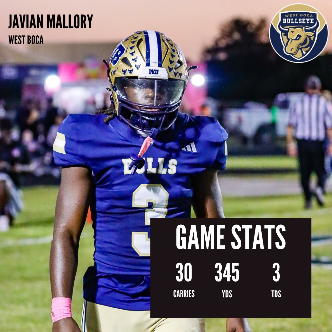 IsaacEdelman's tweet image. JAVIAN MALLORY PUT UP MADDEN STATS LAST NIGHT 🫣

The four-star running back has scored 16 touchdowns in the last six games. His 345 yards are a West Boca school record. @mallory_javian3