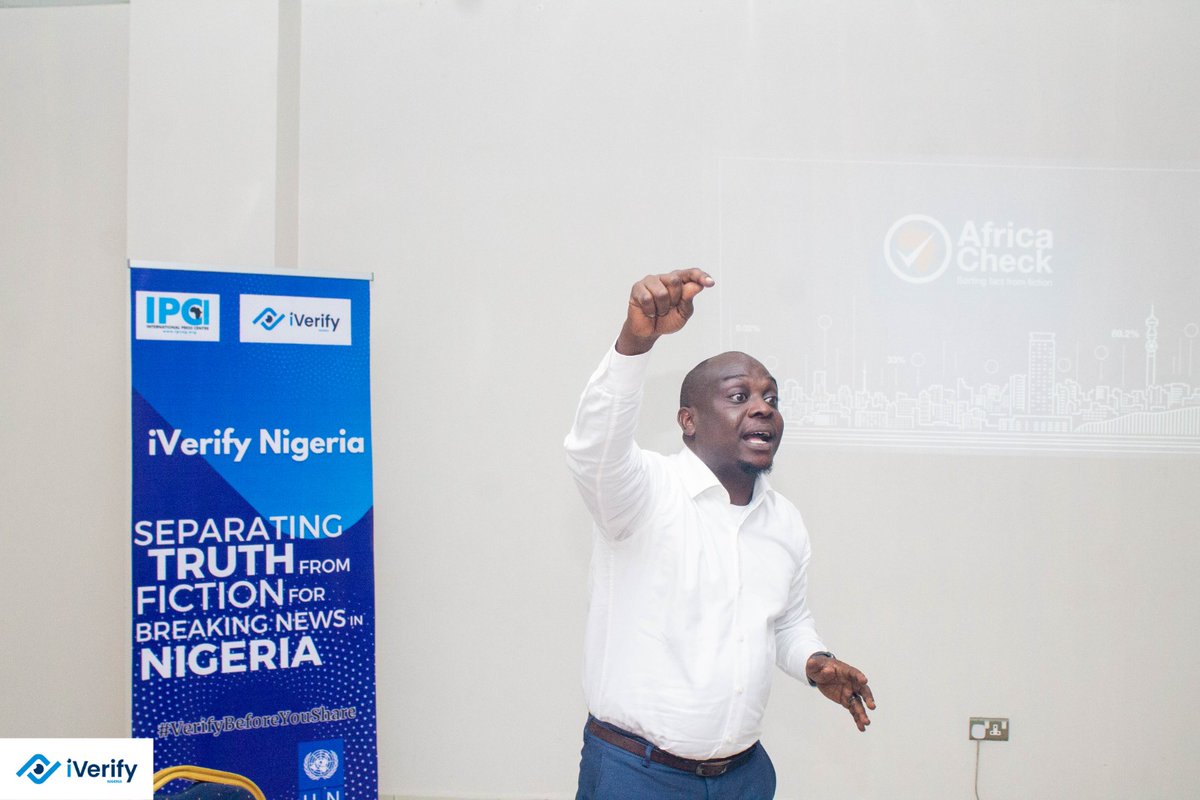 IPCng's tweet photo. David Ajikobi @pantaphobious , Editor,Africa Check Nigeria giving his presentation: Fact-Checking Of Information to Promote Electoral Integrity. #VerifyBeforeYouShare. @UNDPNigeria https://t.co/VN281NbWwI