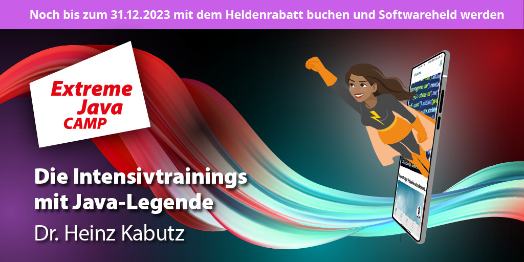 ExtremeJavaCamp's tweet image. Möchtest du mit Java starten oder deine Kenntnisse ausbauen? 🚀
💸💸Buche dein Ticket noch bis Ende des Jahres mit unserem exklusiven HELDENRABTT mit dem entwickler.de-Fullstack-Abo! Ebenfalls gültig für Events nach dem 31.12.23 🌟
Zur Webseite: ow.ly/UPRp50PWplK