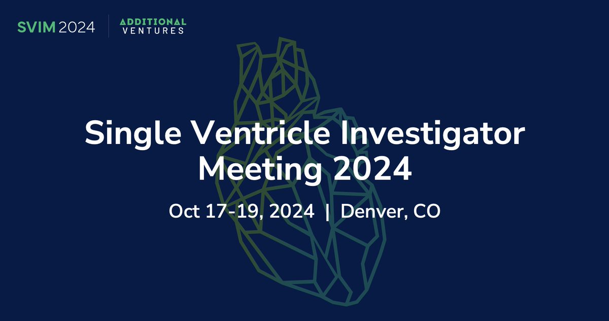 The #SingleVentricle Investigator Meeting returns next year! 📆 Oct 17-19, 2024 📍 Westin Denver Downtown, Denver, CO 🌐 Open to all SV researchers & clinicians! Learn more about #SVIM2024 and register to join us! cvent.me/WvqEDk