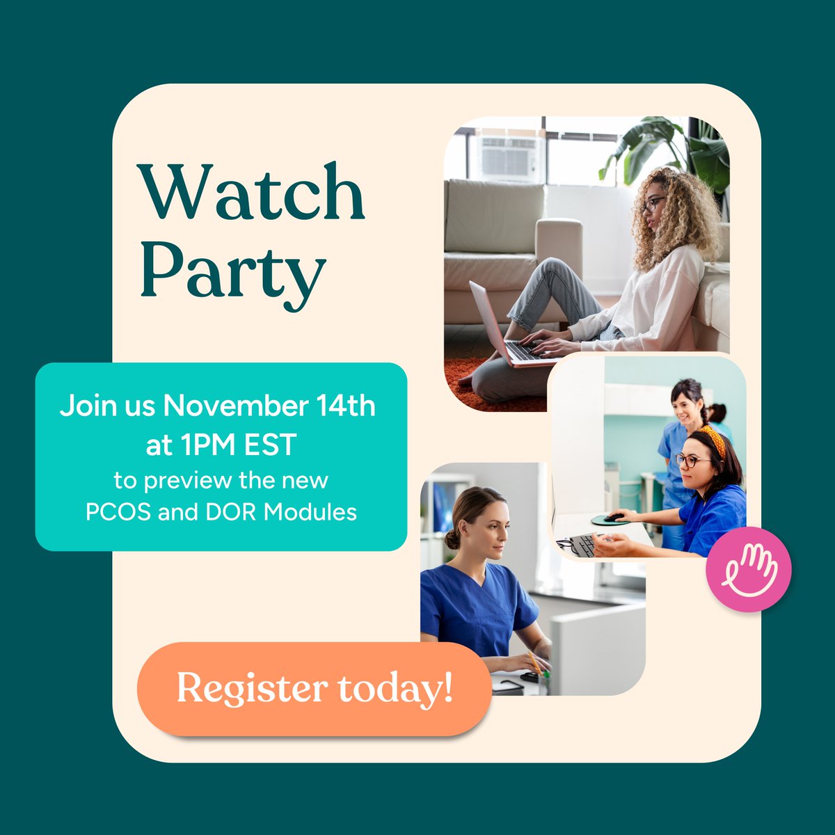 Mark your calendars! Join us for a watch party on November 14th at 1PM EST to get a preview of our two newest modules - PCOS and DOR-  launching next month! 🎬 Register today: hubs.ly/Q026YC3t0

#EngagedMD #SourcesOfInfertility #PCOS #Infertility #PatientEducation