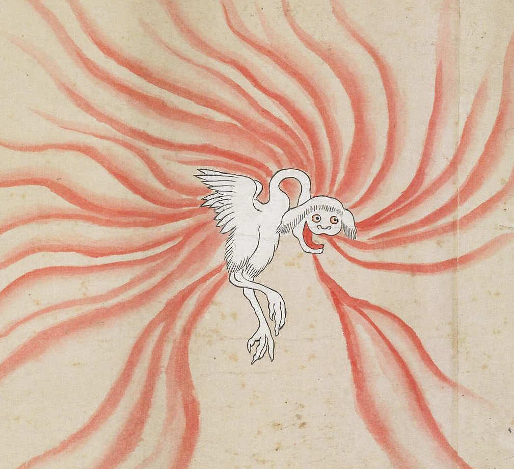 PublicDomainRev's tweet photo. Some of the many wonderful shapeshifting "monsters" from Japanese folklore featured on a painted scroll known as the Bakemono zukushi (18th or 19th century). See more here of its ghoulish delights here: https://t.co/RMpIPPH5iu https://t.co/fpOAA33BDm