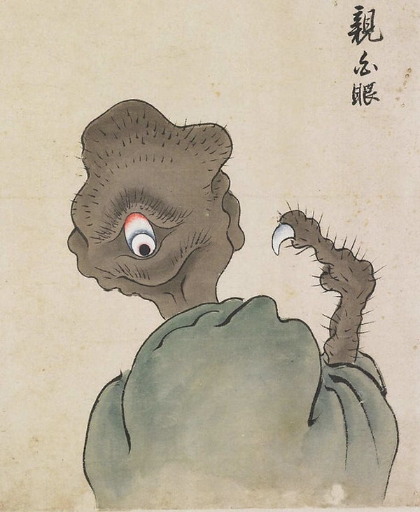 PublicDomainRev's tweet photo. Some of the many wonderful shapeshifting "monsters" from Japanese folklore featured on a painted scroll known as the Bakemono zukushi (18th or 19th century). See more here of its ghoulish delights here: https://t.co/RMpIPPH5iu https://t.co/fpOAA33BDm