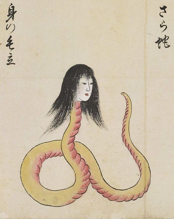 PublicDomainRev's tweet photo. Some of the many wonderful shapeshifting "monsters" from Japanese folklore featured on a painted scroll known as the Bakemono zukushi (18th or 19th century). See more here of its ghoulish delights here: https://t.co/RMpIPPH5iu https://t.co/fpOAA33BDm