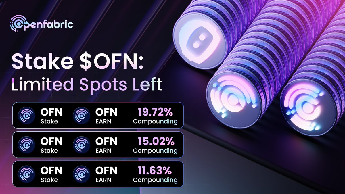 openfabricai's tweet photo. 🚨 $OFN Staking reached 100% capacity in under 24 hours!

Due to high demand, we decided to expand the pool's capacity.

Check out our staking portal:
👉 https://t.co/RwLv93FPjB
➡️ Limited spots are available!

Stay tuned for more #OpenfabricAI collaboration events.

#OFN #OpenfabricAI #Staking #web3community