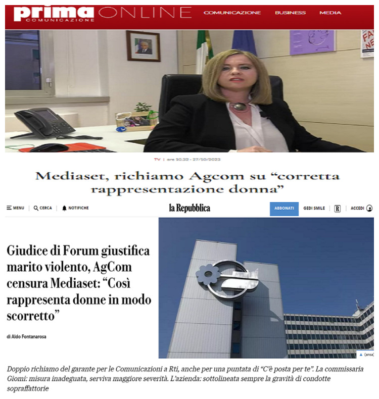 elisagiomi's tweet image. Sono davvero soddisfatta di aver contribuito al cambiamento di sensibilità in @AGCOMunica, che ha mandato un richiamo a “Forum” e “C’è posta per te”. La strada è giusta ma la misura presa è ancora troppa blanda per la tutela delle donne vittime di violenza bit.ly/40f6kaB