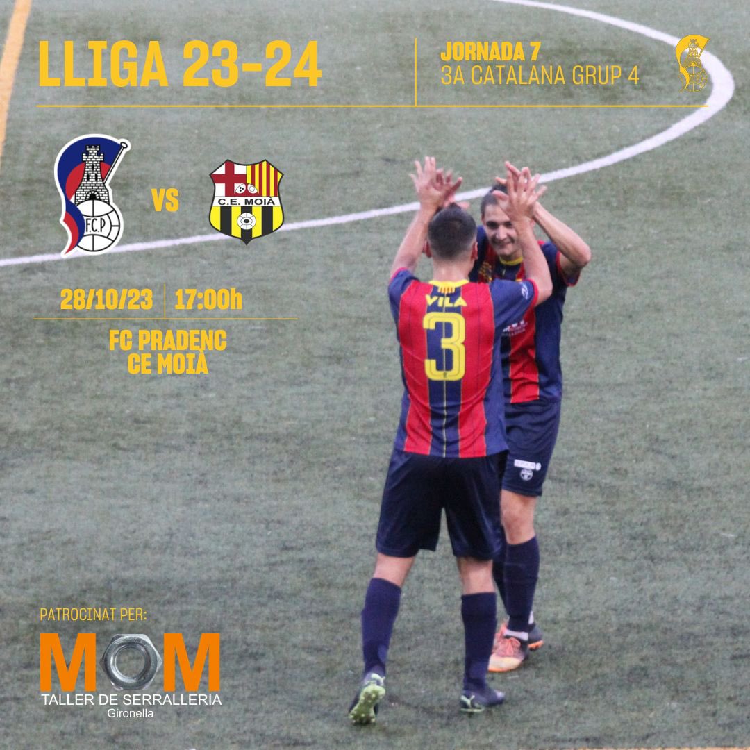 FCPRADENC's tweet photo. 🔵🔴 Continuem amb la #lliga!
🗓️ Dissabte 28/10 a les 5h de la tarda
🏠 @fcpradenc vs @cemoia1922
⚽️ Aquesta jornada ens visita el CE Moià que ocupa la 14a posició a la classificació.
T'ho perdràs?
#FCPradenc #futbol #futbolcat #somhipradenc #diadepartit #fcf_cat #3acatalana https://t.co/Lzt5frX7e5