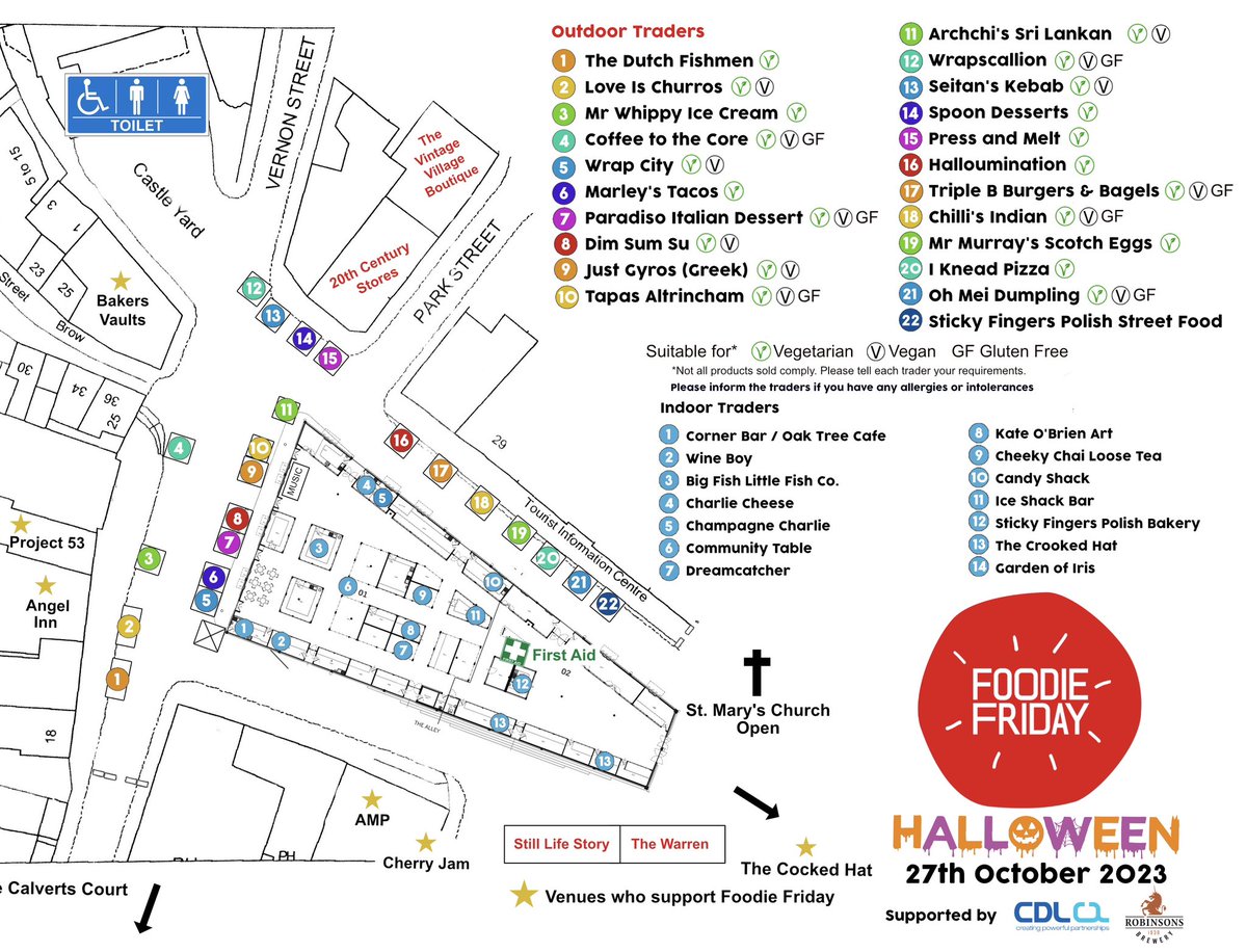 Foodie Friday at Stockport Market (@skfoodiefriday) on Twitter photo Tonight! Don’t miss our Halloween Spooktacular! Bring the kids, fiends & family for our Halloween Disco at 6.20pm. Spot prizes for the best dressed! Massive thanks to our sponsors <a href="/CDL_Software/">CDL Software</a> & <a href="/robbiesbrewery/">Robinsons Brewery</a> & supporting venues. See map for vegan, vegetarian & GF options. 🎃 Tonight! Don’t miss our Halloween Spooktacular! Bring the kids, fiends & family for our Halloween Disco at 6.20pm. Spot prizes for the best dressed! Massive thanks to our sponsors <a href="/CDL_Software/">CDL Software</a> & <a href="/robbiesbrewery/">Robinsons Brewery</a> & supporting venues. See map for vegan, vegetarian & GF options. 🎃