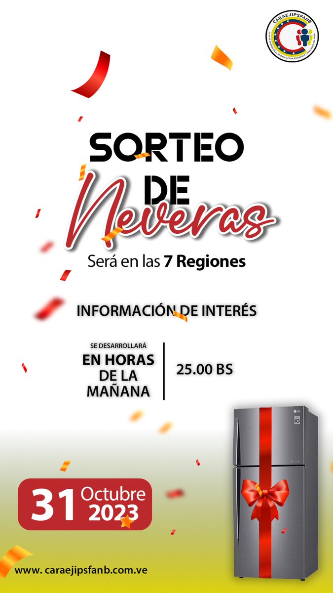 #27Oct🚨Gran sorteo para este 31 de octubre...

¿Conoces los detalles? Tu caja de ahorros te invita a estar atento (a) este martes porque se desarrollará la RIFA OFICIAL DE LAS NEVERAS. Sí, este #31Oct es el día… Sortearemos 1 hermosa nevera, en cada región.

#SigamosSumando ✨