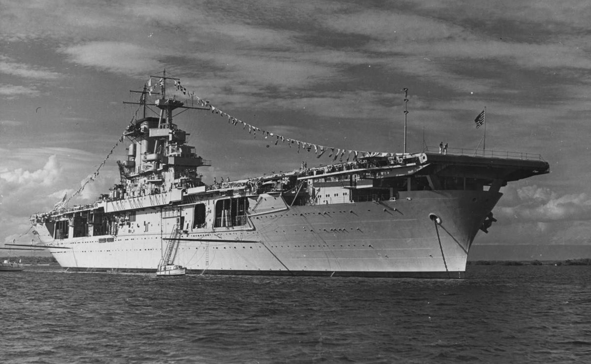 Boneyardsafari's tweet photo. #otd USS Wasp CV-7 anchored at Guantanamo Bay, Cuba, "dressed ship" for Navy Day on 27 October 1940. #usswasp #cv7 #flynavy #navalsafari #aviationsafari #aviationpreservation #boneyardsafari https://t.co/JnKvqIJkBU