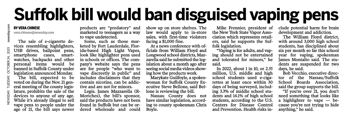 NYAssemblyBrown's tweet photo. I am thrilled to read that the SC Legislature passed a bill to ban disguised vaping pens. It’s too easy for teens to acquire vape pens that, to the naked eye, are just ordinary materials like USB drives, markers, etc., which can fool parents and educators.
https://t.co/IVylCTqDXT https://t.co/G7zQze8Imo