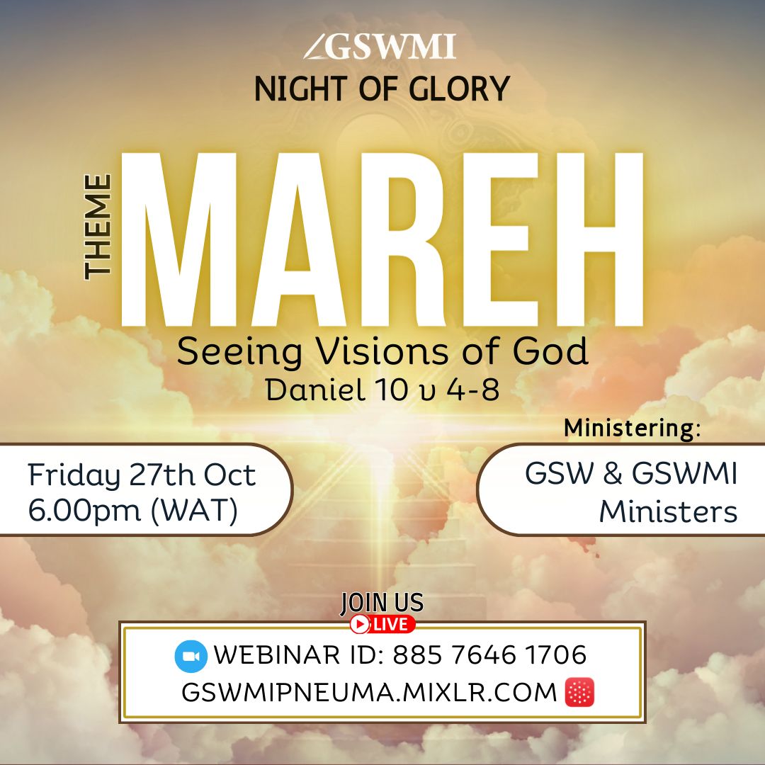 GbengaWemimo's tweet photo. GSWMI Night of Glory

Class Note

Mareh: Seeing Visions of God Part 1

Every believer can see spiritually
The Spiritual eyes and ears of every believer are open
The Spirit of God in us does not sleep
When you hear the expression "God opened my eyes"
in scripture, it means "God took my attention to a
particular or specific issue he wanted me to focus on at
the time and not that i was blind before and at that
the moment God opened my eyes so that i could see"
It is like calling the attention of your child to something
on TV or in the Kitchen
The moment you call the attention of the child or
staff or friend to that thing, you are opening the
person's eyes or enlightening the person about that
particular thing
You are not making them see because they are blind
you were bringing a particular issue or event into focus for them
The issue here is How have you connected to your inner man
so that you can see what he sees and know what he knows
The expression let him that has an ear hear what the Spirit is saying is found in the Book of Revelations
This does not mean some people do not have ears, it means
many with ears are not attuned to the expressions of the Spirit
Those who have the capacity to hear what the Holy Spirit is saying must then hear what the Holy Spirit is saying to the church
Having clarity in the place of vision is heavily dependent on the believer being able to discern what is what that he or she is seeing or hearing and making the right decisions off that information
You need to know the word of God and How God speaks
God speaks in a certain manner
He does not speak evil, neither does his word cause you to
become fearful, panicky, anxious, or sweaty
His words do not make you uncomfortable or give you a headache
How you feel in your body after hearing from God is not how you feel after hearing from any man or woman or even yourself
Some will see something and they will become scared
God didn't speak to them
The Holy Spirit creates an atmosphere of love and confidence
in those who hear from God
No matter what they hear or how dire may seem
God speaks as one who knows the end from the beginning
Not as one who is anxious about the end of a matter
This confidence is evident in everyone who is of God and who hears from God
Many believers ask why they cannot see clearly
Many of us listen to hours of tapes from many men of God but do not even attempt to listen to God or hear God speak for ourselves
Yet the scriptures were very clear, Let God be true and every man a liar!
You can hear God through men but the one thing that will be
unshakable and undistorted is for you to hear God for yourself
If what you are hearing is not founded in the word of God, it is not of God
Jesus is God - If you dont see this or believe this you will never have a clear vision of reality
Yet, Jesus never said in the scriptures that "I am God!"
There are verses in the scriptures where he alluded to being God or the son of God but He never said word for word that He is God
If you don't see him as God then you will never be able to appropriate to Him or ascribe to him the glory due to His name or see Him truly as he is and therefore whatever you see will not
be clear
I give you an example
I had a friend called Rotimi while I was living in Ibadan
We played football together for many years
He attended Bashorun High School or St. Patrick while I
attended Loyola College Ibadan
We were friends, football buddies and we spoke once or twice
We know each other by sight but we were not the kind of friends
that hung out together
Then we parted ways as we grew older
i went to the University of Ibadan, he went to LAUTECH
I went to LAUTECH to visit a friend and somehow i saw this
the guy sitting opposite me in a restaurant at their student
Union area
I recognized him from afar, took a sheet of paper, rolled it into a ball, and threw it at him mildly just to get his attention
As soon as i did this, i was mobbed by about 10-15 guys
They came from all over
WOW!
i Didn't know he had been elected as the Student Union President of His school
He had his entourage and security personnel all about
I just saw him as an old football buddy
He was no longer that person
Thank God he recognized me and told them to leave me be
I would have been beaten to a pulp that day
Simply because my vision of him was distorted
If you dont see someone in the right light, you cannot benefit from them the right way
I know the challenge familiarity causes in some families
A man becomes a prophet of God and outsiders were
benefitting from his grace but members of his household
couldn't see him in the right light or benefit from him in the right
way
This also happened to Jesus when he visited Nazareth
The Bible said he couldn't do much for them because they
didnt believe in him
They didn't believe in him because they didn't see him as they ought to
For you to see right, you must have a clear understanding of what the truth is and what it is not
Many will see a vision and they will be confused as to who
spoke to them
They will say the scriptures said angels of darkness can appear
as angels of light but they will ignore the fact that seeing angels
gives you a certain confidence, witness, and reassurance in your spirit that seeing any other entity does not give you

1 Samuel 16: 5 Samuel replied, “Yes, in peace; I have come to sacrifice to the Lord. Consecrate yourselves and come to the sacrifice with me.” Then he consecrated Jesse and his sons and invited them to the sacrifice.
6 When they arrived, Samuel saw Eliab and thought, “Surely the Lord’s anointed stands here before the Lord.”
7 But the Lord said to Samuel, “Do not consider his appearance or his height, for I have rejected him. The Lord does not look at the things people look at. People look at the outward appearance, but the Lord looks at the heart.”
8 Then Jesse called Abinadab and had him pass in front of Samuel. But Samuel said, “The Lord has not chosen this one either.” 9 Jesse then had Shammah pass by, but Samuel said, “Nor has the Lord chosen this one.” 10 Jesse had seven of his sons pass before Samuel, but Samuel said to him, “The Lord has not chosen these.” 11 So he asked Jesse, “Are these all the sons you have?”
“There is still the youngest,” Jesse answered. “He is tending the sheep.”
Samuel said, “Send for him; we will not sit down until he arrives.”
12 So he sent for him and had him brought in. He was glowing with health and had a fine appearance and handsome features.
Then the Lord said, “Rise and anoint him; this is the one.”
13 So Samuel took the horn of oil and anointed him in the presence of his brothers, and from that day on the Spirit of the Lord came powerfully upon David. Samuel then went to Ramah.

Samuel is not just a Prophet (Hozeh), he was a Roeh, A seer!
He saw ELIAB and called him the anointed of the Lord, he had assumed the person he was seeing was the one God sent him to anoint based on his previous conversation with God about the kingship situation in Israel.

We all fall for this and thus misinterpret or misread God's instructions to us
This then distorts our vision
God had told Samuel that he repented that he made Saul king, Samuel was mourning, but God told him to stop mourning and go to the House of Jesse with anointing oil to choose a new King
Samuel obeyed
Then Samuel saw Eliab and the other sons of Jesse and he convinced himself out of eagerness and assumption that the ones he saw were the King God had chosen
Meanwhile, the chosen of the Lord was not even at home at that time
If God did not intervene on time, Samuel would have anointed the wrong person and he would be claiming he did it by the instruction of God
Assumption is a distorter of clear vision in the life of a believer

A brother told the Lord in the place of prayer that the lady who bought him a Bible surely would be his wife
On his birthday, a lady gave him a Bible and he immediately assumed God had brought him a wife
They got into a relationship
It was the mother of all nightmares for him
He claimed he heard from God based on his previous prayer but he assumed and he was wrong

God told a sister he would be bringing her husband into her life on a certain day by prophecy
She was working as an IT student in the Post graduate department of a University
That day she took time to dress and look her best
She got to work and a total of 17 guys dropped their cards with her/took her phone number
One came in, looked at her, and said "You are my wife"
He was the least qualified, he was 24 years old
A student of Agricultural Economics
Medical doctors, oil tycoons, military guys, etc who are
better placed in life had given her their cards
None of them called her "Wife" but she wanted an older
and more established person
The "Wife" thing was not even spiritual or special
Men say that all the time to a beautiful woman
It became a battle within her heart
Which is which and why didn't God just keep it simple?
When she got home, God said to her
He will come looking for you every day for the next month
Then you will be assured
True to God's word, he didnt call
He kept coming to her office to walk her home every evening from that day
She married him two years later

A man searched for a job for three years to no avail
God told him to go to a particular location and work as a missionary
His wife and father both said no
God didn't speak to you
You were just being impatient
On the eve of the day he was to depart
He got a good job with an oil company
His wife said, "Can you see?"
His father said, "Didn't I ask you to be patient?"
He took the job
It took him away from his father and wife
It took him away from God
He found himself in the Philippines with a strange woman
His entire life had changed drastically negatively since he
took the job
His father began to pray that God would restore him
His wife packed her bags and left after two years
He lost his job
He came back home to nothing
Then he packed his bag and left for the mission field

Human Error, Opinion/influence can distort our sight

1 Samuel 9: 1
There was a Benjamite, a man of standing, whose name was Kish son of Abiel, the son of Zeror, the son of Bekorath, the son of Aphiah of Benjamin. 2 Kish had a son named Saul, as handsome a young man as could be found anywhere in Israel, and he was a head taller than anyone else.

This was what Samuel saw when he met Saul and this also influenced him in the assumption he made about Jesse's children

Saul was picked for physical appearance and Samuel then used the same criteria that God used to pick Saul to judge in picking the sons of Jesse

Using Yesterday's criteria to make spiritual decisions today distorts our vision of God

The primary reason why many cannot see is because they use yesterday's access/revelation/access/criteria/means of revelation/means of deciding to make judgments today

If someone from a particular tribe or who looks a particular way or has a particular background breaks your heart, you tend to assume that anyone else who shares those same traits will be unreliable or unfaithful as a spouse
This is not real-time revelation, this is from experience and it is usually not God's desire

His word must come to us "In the moment" not stale words of yesterday or last week

The past also has a voice, it colors how you see things and for that reason, it programs how you see the future

Vision is not a matter of what I saw.
It is a matter of seeing (In the present)

Job 33: 23
Yet if there is an angel at their side,
a messenger, one out of a thousand,
sent to tell them how to be upright,
24 and he is gracious to that person and says to God,
‘Spare them from going down to the pit;
I have found a ransom for them—

For the believer the voice of God is ever present, an angel of God is ever present as a messenger who teaches us how to follow the instruction of the Lord and shows us how not to fall into error

Horoscopes are demonic, why do they seem right or correct? It is because there was an established pattern of behavior of certain people born in a certain period or with certain characteristics which then the devil had documented based on the past and is using to predict the future

There is no one on earth that God does not speak to
Job 33: 14 For God speaketh once, yea twice, yet man perceiveth it not.
15 In a dream, in a vision of the night, when deep sleep falleth upon men, in slumberings upon the bed;
16 Then he openeth the ears of men, and sealeth their instruction

When a man cannot see or perceive or discern the voice of God, it is not because God is not speaking, it is because we have not gained clarity of vision and understanding

Perception is also key in seeing the purpose and visions of God clearly
Someone who believes he is a sinner already believes he cannot see or hear God
So even if God came to such wearing a red tuxedo, he or she will miss it
People who entertain gossip have distorted vision because the words being shared in gossip presents a negative light of people and creates a negative image of them so that you already have a preconceived mindset about the person
The human mind functions off what is heard and then forms an opinion of what is seen
We see and form an opinion based on the information we have about things and people before we even see them

Someone started talking about a brother in fellowship in a negative light because their relationship didn't work out. The person keeps talking about it to everyone who has an ear-to-ear
Soon, others began to come to me with complaints about the same brother
I knew it was because this one person had kept on colouring people's opinions about the person, this then distorts how the brother was seen by others and it also distorts how they receive ministrations from him

Jesus said blessed are those who believe without seeing
John 20:29 29 Jesus said to him, [a]“Thomas, because you have seen Me, you have believed. Blessed are those who have not seen and yet have believed.”

This works both ways
Some of us hold certain beliefs that have colored our sight, these beliefs then hinder us from seeing the perfect revelation of God to us

For you to believe something you have not seen, means somebody spoke to you about it.
Thomas was told about Jesus, he didn't believe but he heard
Our "sight" is controlled by the people around us that feed us information

Pride also distorts visions, it gives the seer an over-bloated image of themselves and therefore they cannot see things as they ought to

Fear also distorts our vision, it makes us magnify things that God has labeled nothing and diminish the Word of God

30 Then Caleb silenced the people before Moses and said, “We should go up and take possession of the land, for we can certainly do it.”
31 But the men who had gone up with him said, “We can’t attack those people; they are stronger than we are.” 32 And they spread among the Israelites a bad report about the land they had explored. They said, “The land we explored devours those living in it. All the people we saw there were of great size. 33 We saw the Nephilim there (the descendants of Anak come from the Nephilim). We seemed like grasshoppers in our own eyes, and we looked the same to them.”

The children of Israel didn't see through the lens of God's word, they saw through the lens of their fears, and as a result, they saw a distorted vision of self

What is the information within you that you know will distort the truth of the word of God?

Run from people who will give you information to deliberately distort how you see a fellow believer or how you perceive any believer

Philippians 4:8
Finally, brothers and sisters, whatever is true, whatever is noble, whatever is right, whatever is pure, whatever is lovely, whatever is admirable—if anything is excellent or praiseworthy—think about such thing.

-GSW-