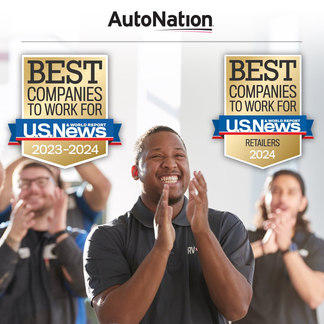 🥳 It’s Friday and we’re still celebrating AutoNation being named U.S. News & World Report Best Companies To Work For 2023-2024 and Best Companies to Work for Retailers 2024! #GoBeGreat #BestCompanies #DRVPNK To see the full list, visit: bit.ly/43gKzId