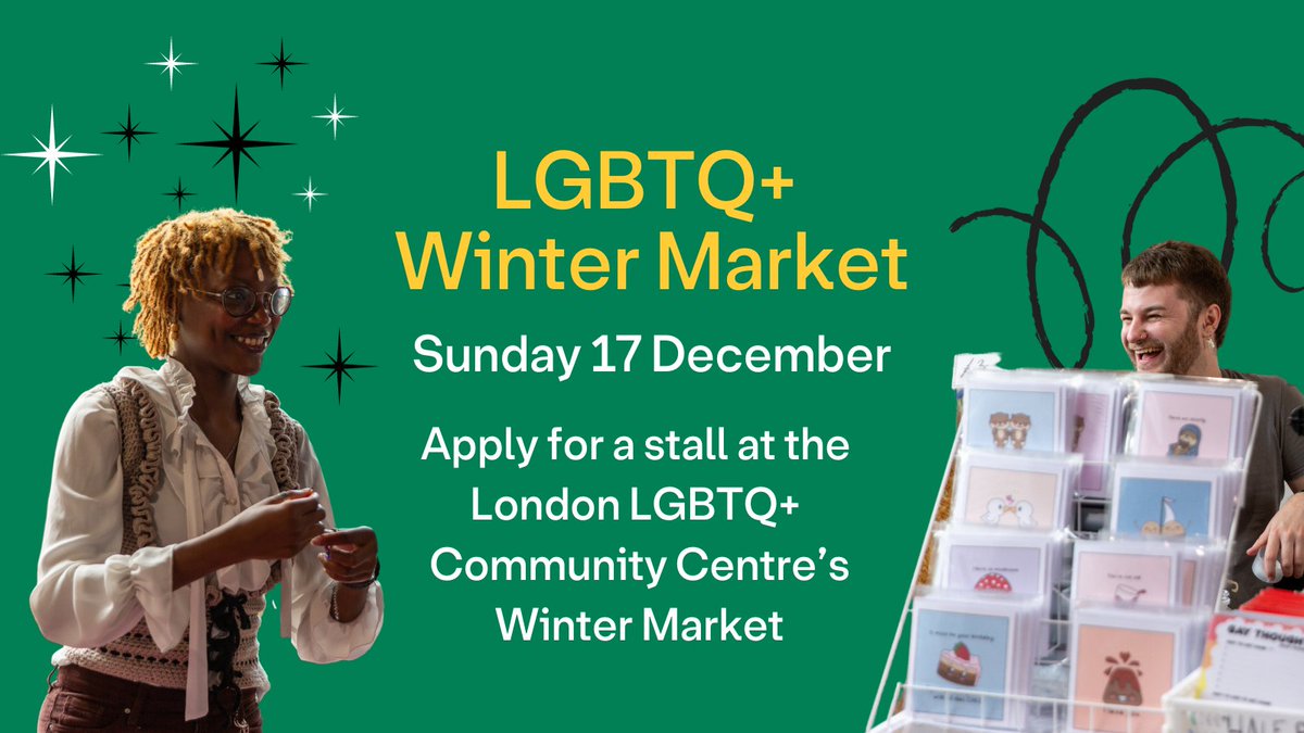 Calling all LGBTQ+ sellers, crafters, and artists ✨⁠
⁠
Apply for a stall at our Winter Market!

Date: Sunday 17 December
Time: 1-7pm
Location: London LGBTQ+ Community Centre, 60-62 Hopton St, SE1 9JH
Stall fee: £15

docs.google.com/forms/d/e/1FAI…