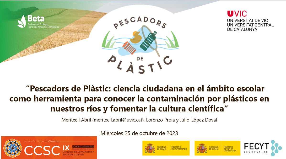 👉Ahir vam ser a Granada presentant <a href="/pesca_plastic/">Pescadors de Plàstic</a> i <a href="/PlasticPirateEU/">Plastic Pirates - Go Europe!</a> al congrès <a href="/CCSCiencia/">Congreso de Comunicación Social de la Ciencia CCSC</a>. La ciència ciutadana segueix creixent! #CCSC23