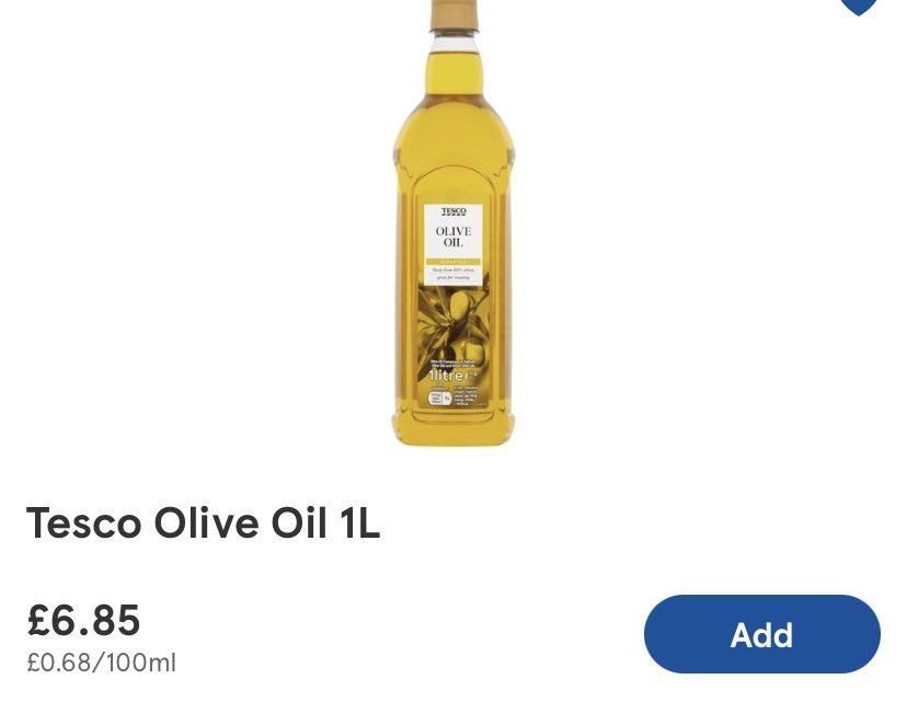 ianaldo21's tweet photo. The price of Olive Oil has risen astronomically in the the UK in the past 18 months. All the major shops have aligned on the pricing so I put it down to possibly being a global supply chain cost increase. No, I was in Ireland this week and… erm, riddle me this @Tesco? ¯\_(ツ)_/¯ https://t.co/hlCGWw7xSN