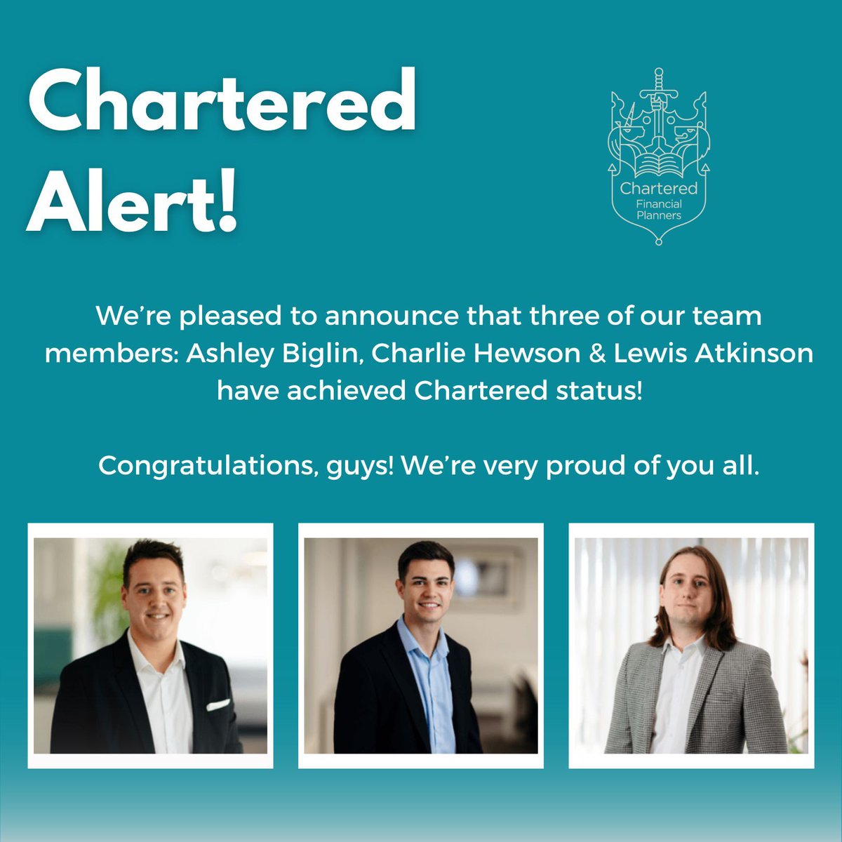 We have some fantastic news at IFP to share with you this Friday! Two of our Financial Planners and our Compliance Manager have been awarded Chartered status! 🙌🎉

 Congratulations guys, we know how much this means to each of you. We're so proud of all you have achieved! 🎓