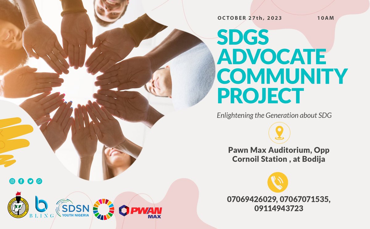 Bling_app's tweet photo. We broaden our minds to the endless possibilities of a bright future.

Youths would be enlightened on the United Nations' Sustainable Development Goals for 2023

If you live around Oyo, don't miss out!

#UN #SDG #2023 https://t.co/qGrpHjfjlD