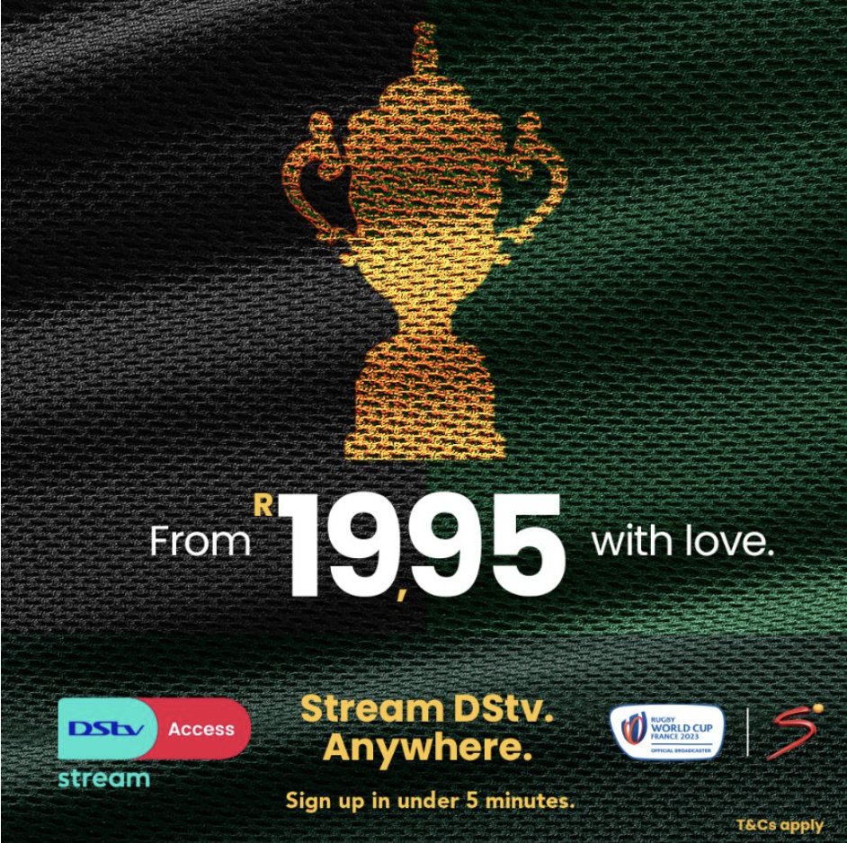 DStv's tweet photo. Let's take it back to 1995 as we prepare to relive history ππ Get DStv Stream Access to watch the Springboks take on All Blacks in the #RWCFinal for only R19.95 #StrongerTogether #GetAccess1995